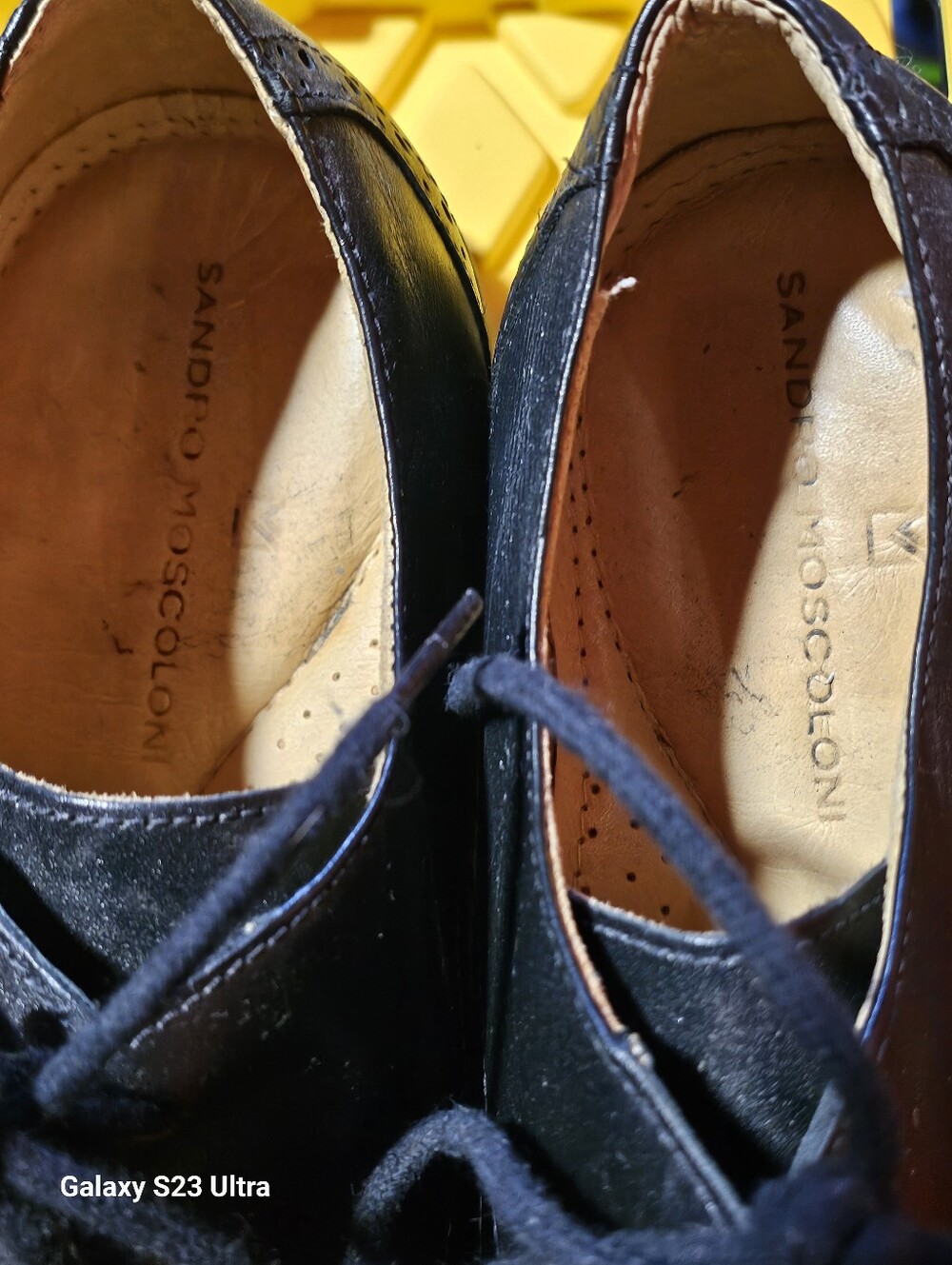 Sandro Moscoloni Black Leather Lace-Up Oxfords with Tan Inner Lining